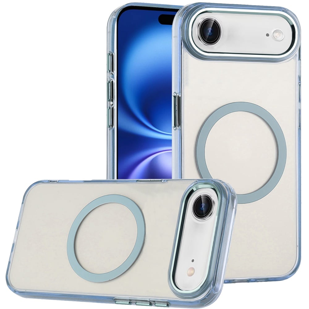 For Apple iPhone 17 Air (6.6") Transparent Back Hybrid Case - Magnetic Circle, Color Frame, Metal Buttons, MagSafe Compatible Case Cover