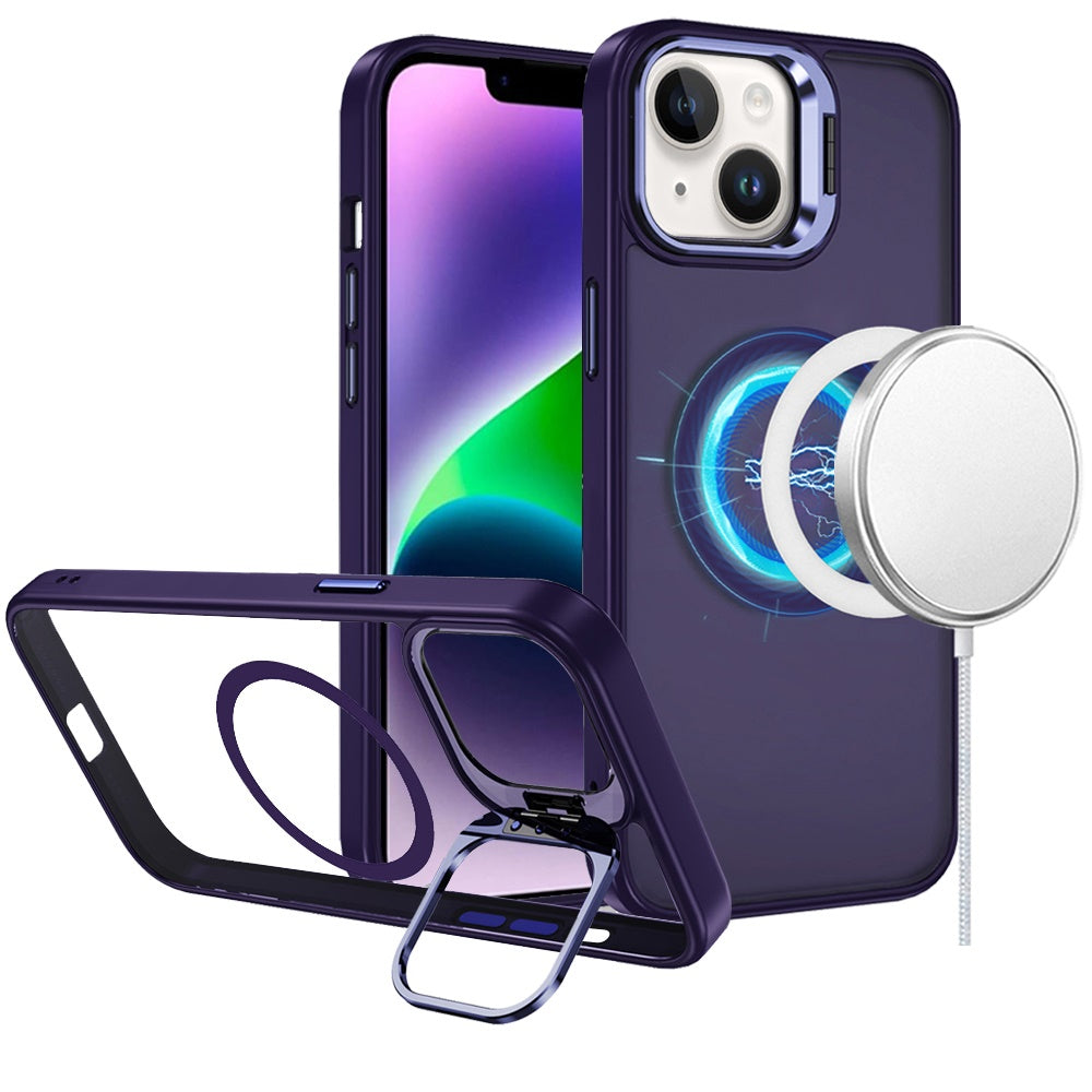 For Apple iPhone 12 /12 Pro Heavy Duty Metallic Hybrid Tough TPU with Camera Ring Stand, MagSafe Compatible, Rugged Drop Protection Case Cover