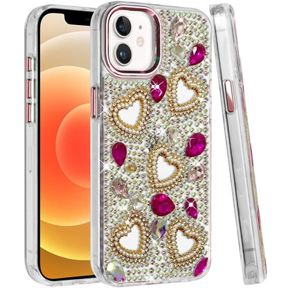 Phone Case for Apple iPhone 12 /12 Pro Luxury Crystal Heart Rhinestone Diamond Bling Shockproof Hybrid Glitter Protective Stylish Durable Grip Cover