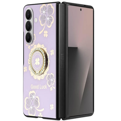 For Samsung Galaxy Z Fold 7 Diamonds 3D Fashion Floral Bling Sparkly Glitter Ornaments Engraving Hybrid with Ring Stand Case Cover