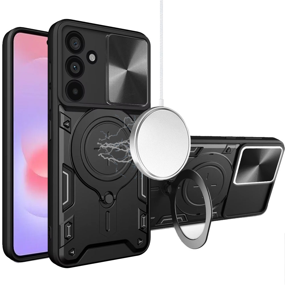 Phone Case for Samsung Galaxy A37 Magnetic Ring Stand Shockproof Hybrid Full Camera Slide Guard Anti Slip Heavy Duty Protective Armor Cover