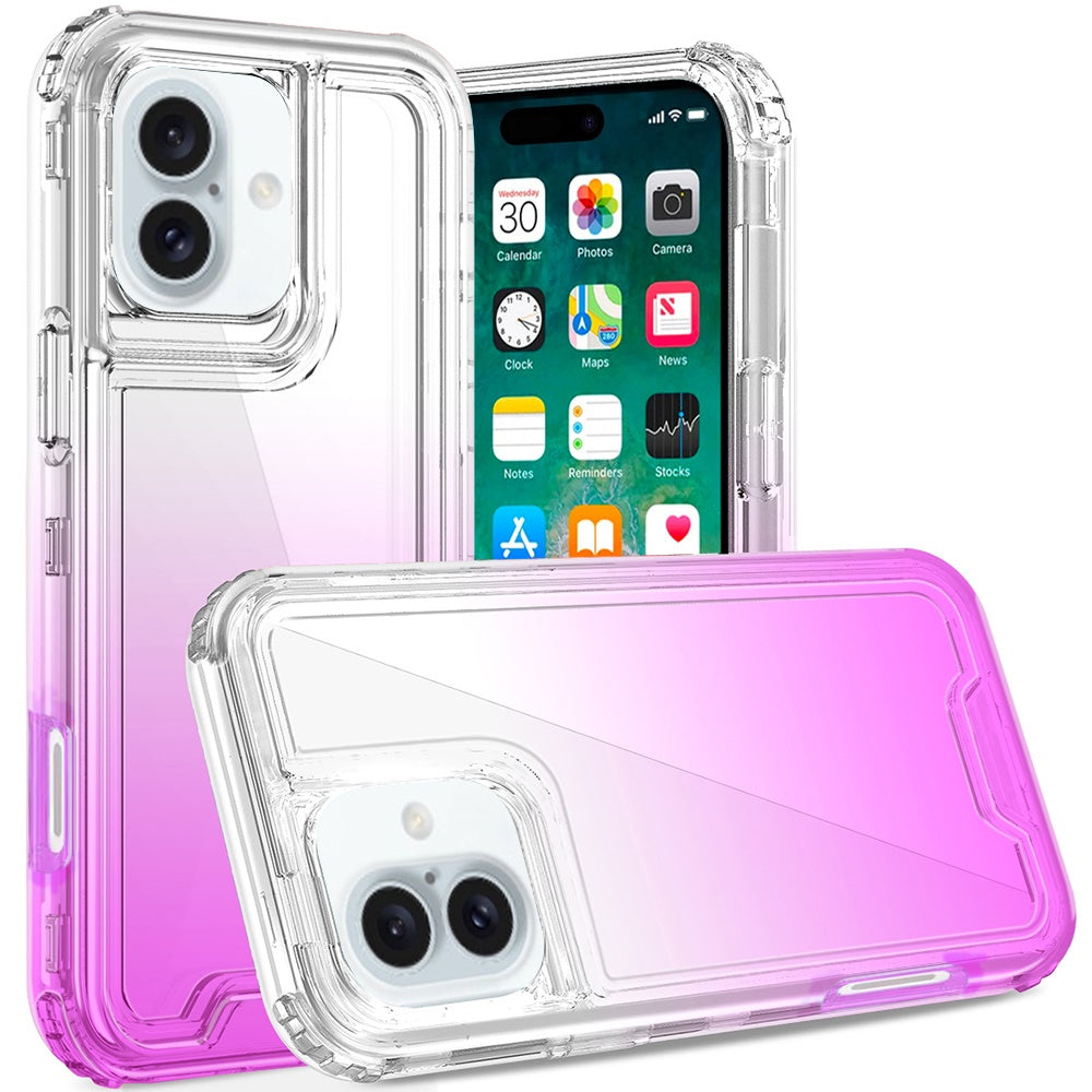 For iPhone XR Hybrid 3-in-1 Clear Case - Two-Tone Transparent Shockproof TPU + Hard Protective Frame Case Cover Clear+Pink