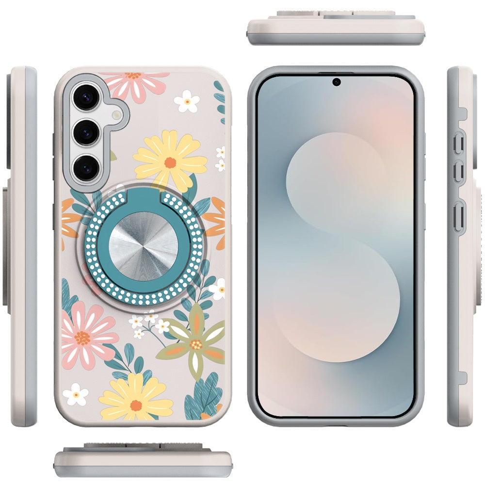 For Samsung Galaxy S26 Pattern Design Hybrid with Invisible Ring Stand & Magnetic Back, Shockproof Protective Grip Case Cover