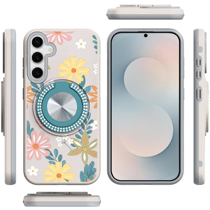 For Samsung Galaxy S26+ / S26 Plus Pattern Design Hybrid with Invisible Ring Stand & Magnetic Back, Shockproof Protective Grip Case Cover