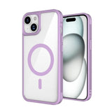 For Apple iPhone 15 Plus (6.7") Magnetic Compatible with Magsafe Wireless Charger PC + TPU Hybrid Slim Transparent Purple Phone Case Cover