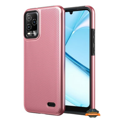For Boost Mobile Summit 5G 2024 Dual Layer Slim & Tough Hybrid Shockproof Heavy Duty TPU Matte with Textured Rugged Shell Protection Case Cover