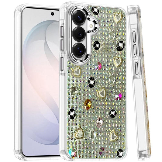 Phone Case for Samsung Galaxy S26 Chrome Fashion Hybrid Bling Diamond Heart Rhinestone Decorative Stones Sparkling Embellished Design Cover