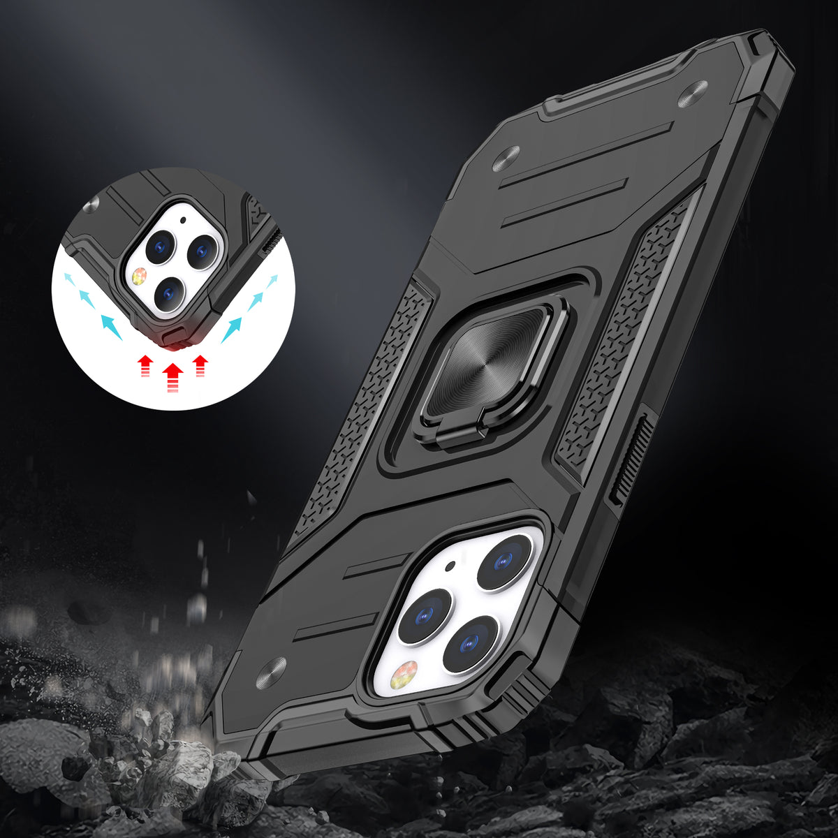 For Apple iPhone 16 Plus (6.7") Armor Hybrid with Ring Holder Kickstand Shockproof Heavy-Duty Durable Rugged Dual Layer Case Cover