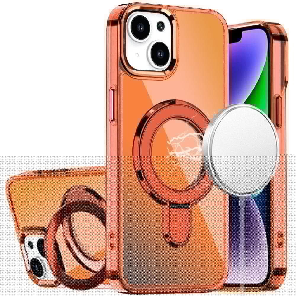 For Apple iPhone 11 Chrome Hybrid with Rotating Magnetic Circle Ring Stand, Slim Shockproof Hybrid Case Cover Cosmic Orange