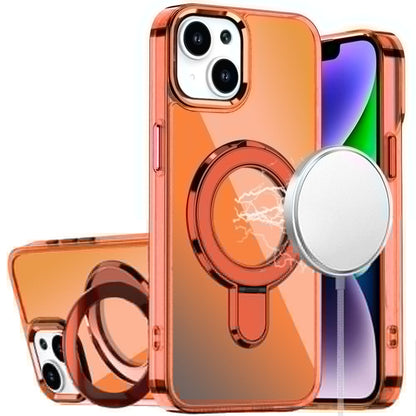 For Apple iPhone 11 Chrome Hybrid with Rotating Magnetic Circle Ring Stand, Slim Shockproof Hybrid Case Cover Cosmic Orange
