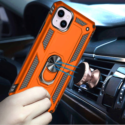 For iPhone 14/13 (6.1") Hybrid Shockproof Durable 360 Degree Rotatable Ring Stand Holder Kickstand Fit Magnetic Car Mount Case Cover Cosmic Orange