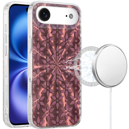For Apple iPhone 17 Pro Max Stylish Pattern Fashion IMD Printed Design TPU Double Layer Slim Shockproof with Magnetic Back Case Cover Flowers Mandala Brown