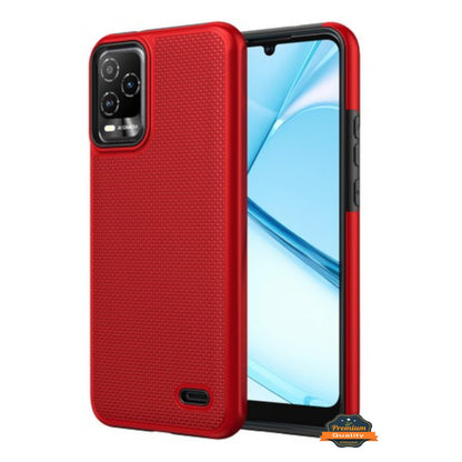 For Boost Mobile Summit 5G 2024 Dual Layer Slim & Tough Hybrid Shockproof Heavy Duty TPU Matte with Textured Rugged Shell Protection Case Cover