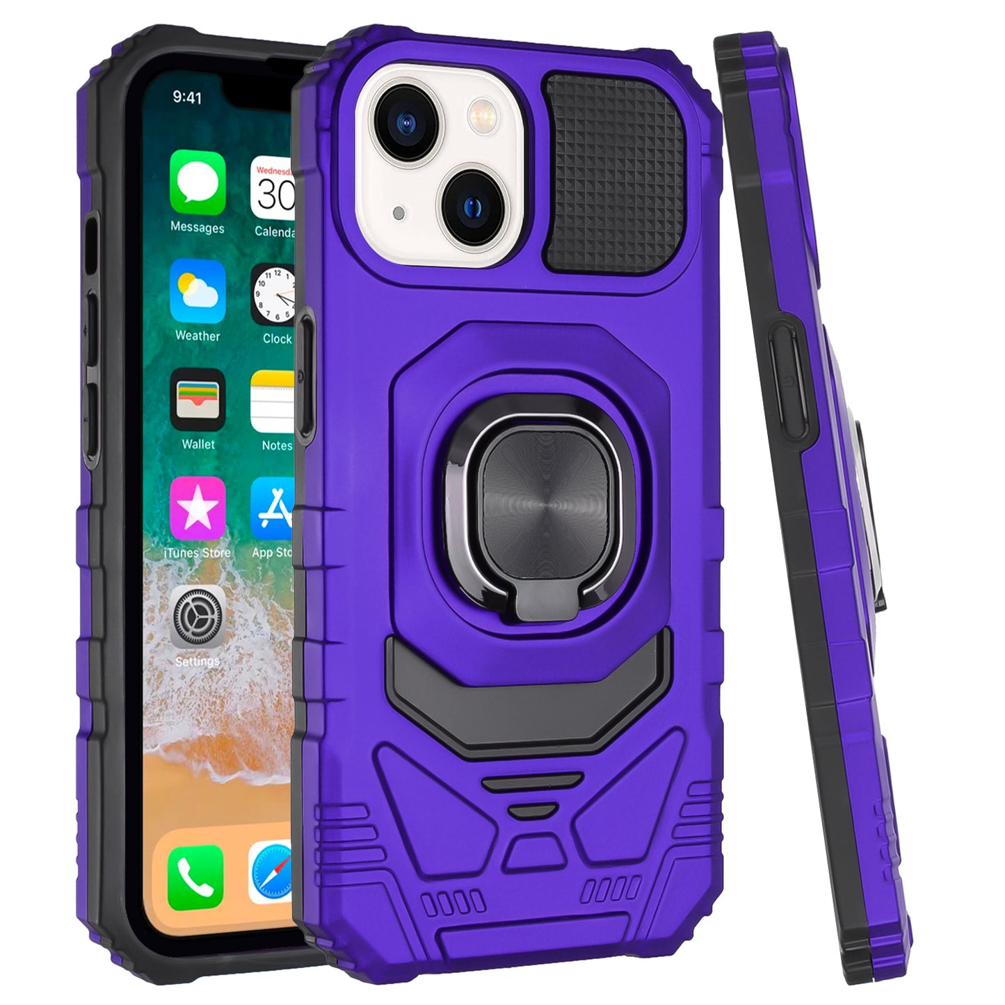 For Apple iPhone 16 Pro (6.3") Hybrid Dual Layer with Rotate Magnetic Ring Stand Holder Kickstand, Rugged Shockproof Case Cover