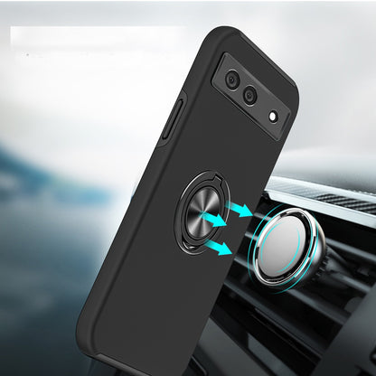 For Google Pixel 7A Hybrid 360 Degree Rotatable Metal Invisible Ring Stand Holder Slim Fit Magnetic Car Mount Shockproof Case Cover Black