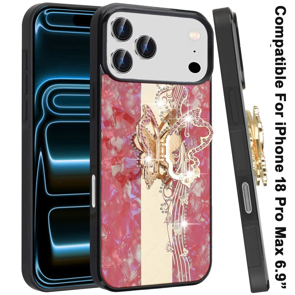 Phone Case for Apple iPhone 18 Pro Max Diamond 3D Fashion Floral Glitter Engraved Luxury Bling Hybrid Shockproof Chrome Edge Protective Grip Cover