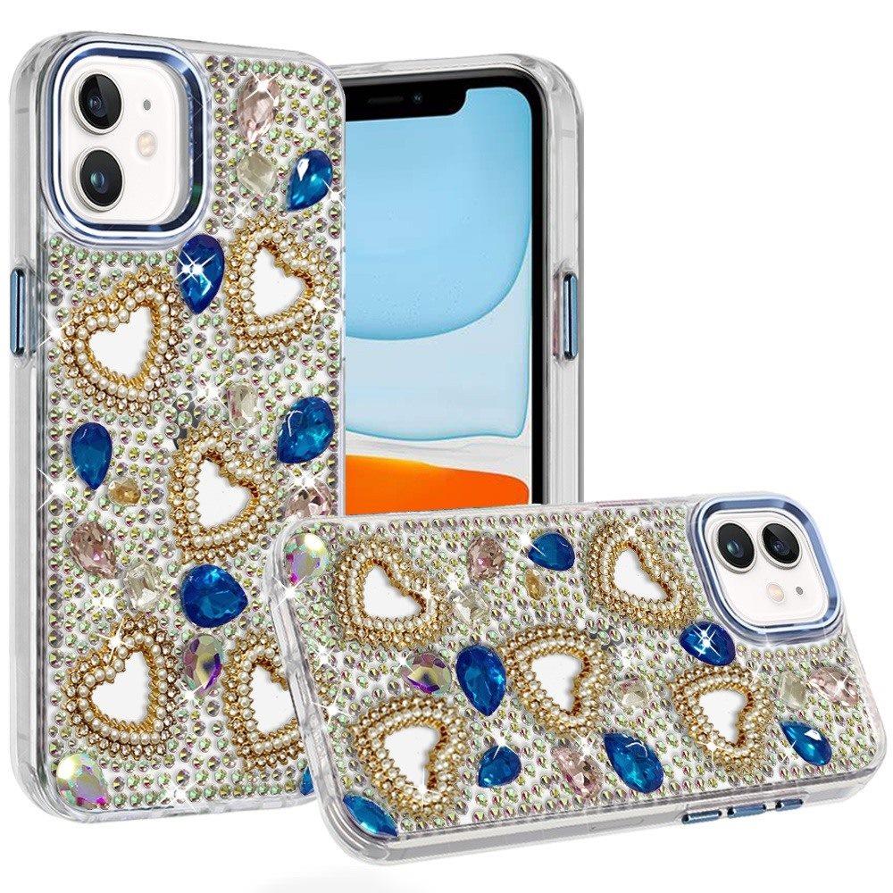 Phone Case for Apple iPhone 11 Luxury Crystal Heart Rhinestone Diamond Bling Shockproof Hybrid Glitter Protective Stylish Durable Grip Cover
