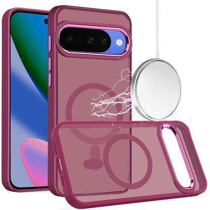 Phone Case for Google Pixel 11 / 11 Pro Clear Acrylic Magnetic Circle Shockproof Hybrid Metal Button TPU Drop Protection Rugged Slim Durable Armor Cover