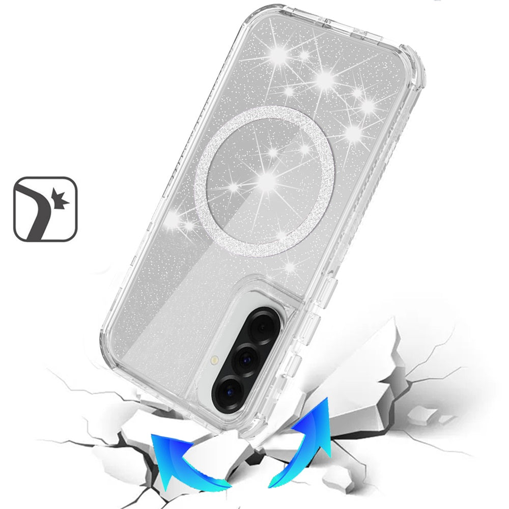 For Samsung Galaxy A37 Magnetic Circle Compatible with Magsafe, Bling Glitter Sparkle 3-in-1 Hybrid Shockproof TPU Bumper Case Cover