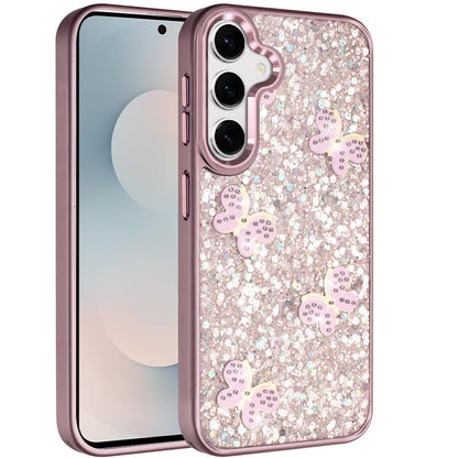 For Samsung Galaxy S26 Cute Butterfly Crystal Diamond Glitter Case Sparkle Bling Frame Metallic Edges, Shimmer TPU Hybrid Case Cover