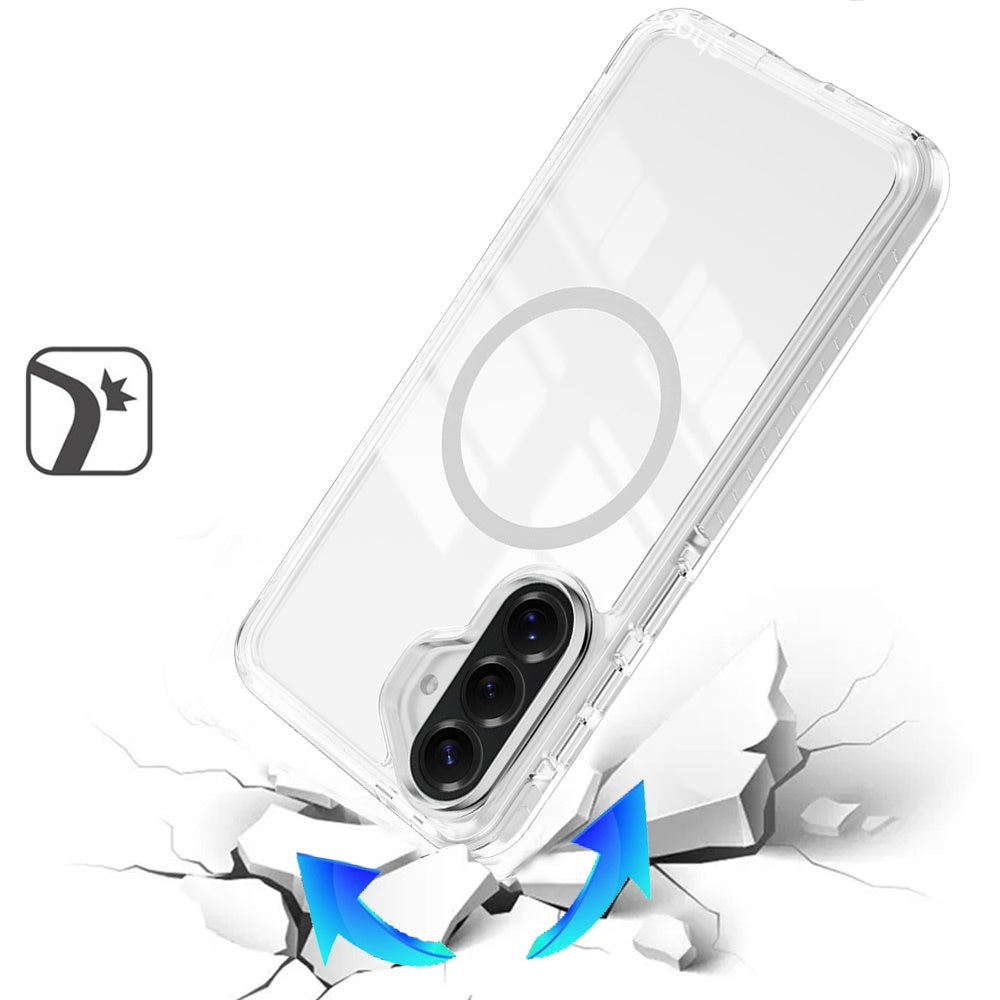 Phone Case for Samsung Galaxy A57 Transparent Magnetic Shockproof Colored Edge Hybrid Case Slim Durable Grip Clear Protective Soft TPU Cover White