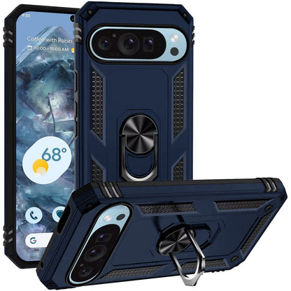 For Google Pixel 9 Pro XL Hybrid Shockproof Durable 360 Degree Rotatable Ring Stand Holder Kickstand Fit Magnetic Car Mount Case Cover Red