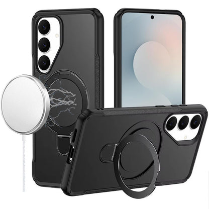 For Samsung Galaxy S26+ / S26 Plus Matte Finish Magnetic Ring Hybrid Protective Invisible Kickstand Magsafe Compatible Case Cover Black