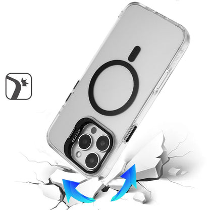 For Apple iPhone 15 Transparent Hybrid Magnetic Circle with Camera Lens Kickstand, Shockproof Slim TPU PC Case Cover