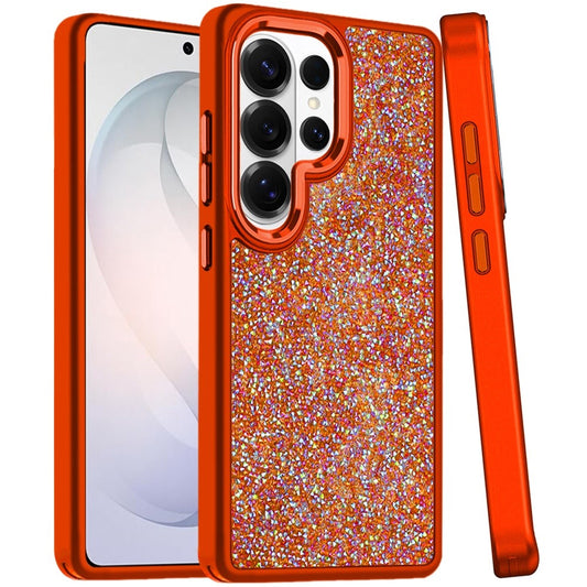Phone Case for Samsung Galaxy S26 Ultra Crystal Glass Bling Diamond Metallic Edge Shockproof Durable Protective Clear Hybrid Stylish Premium Design Cover Cosmic Orange