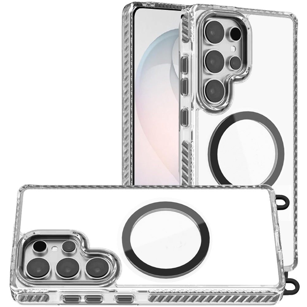 Phone Case for Samsung Galaxy S26 Ultra Transparent Magnetic Lanyard Shockproof Hybrid Clear Grip Durable Camera Protection TPU Anti-Slip Design Cover