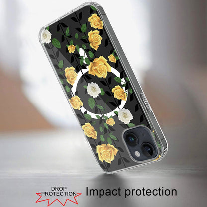 Phone Case for iPhone 14/13 Hybrid Flower Design Stylish Fashion with MagSafe Compatible, Thick Shockproof Hard PC Cover Yellow