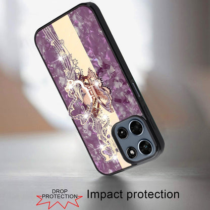 Phone Case for Moto G Stylus 5G 2026, Moto G Stylus 5G 2025 Diamond 3D Fashion Floral Glitter Engraved Luxury Bling Hybrid Shockproof Chrome Edge Protective Grip Cover Purple