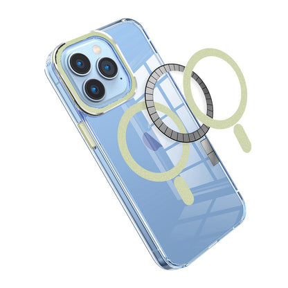 For Samsung Galaxy S23 Ultra Clear Transparent Case Matching Circle Design, Hybrid TPU Hard Shell, Support Magsafe Charger Case Cover Light Green