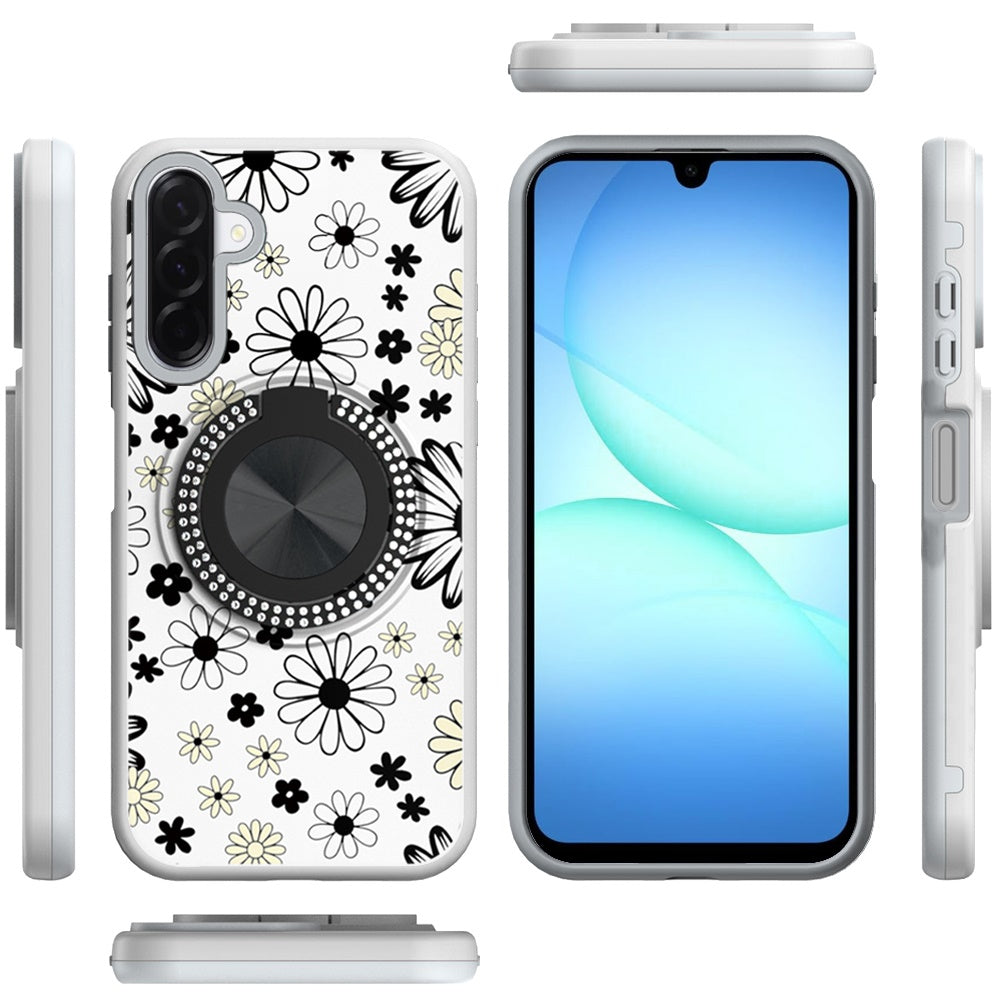 For Samsung Galaxy A17 5G Pattern Design Hybrid with Invisible Ring Stand & Magnetic Back, Shockproof Protective Grip Case Cover