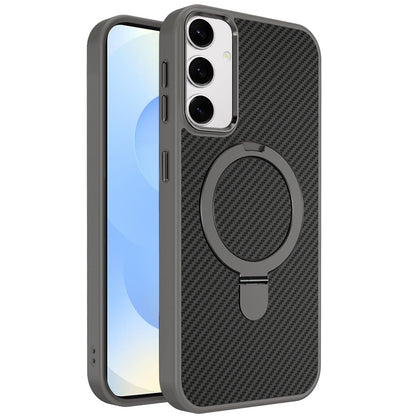 For Samsung Galaxy S25 /S24 Hybrid Carbon Fiber Design with MagSafe Compatible [Magnetic Circle], Ring Stand Shockproof Slim TPU Case Cover