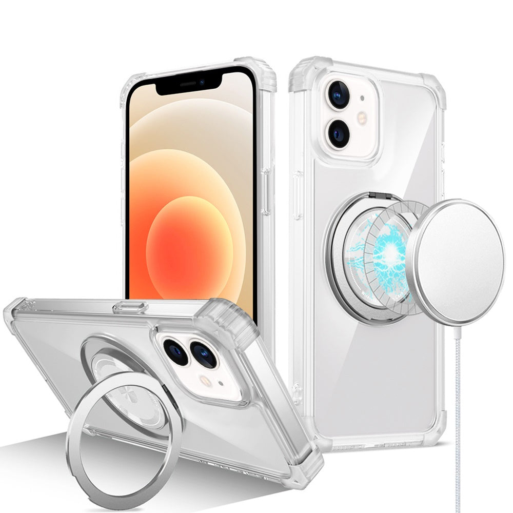 For Samsung Galaxy S25 /S24 Shield Magnetic Case [Compatible with MagSafe], 360° Rotatable Invisible Ring Stand, Transparent Back Case Cover