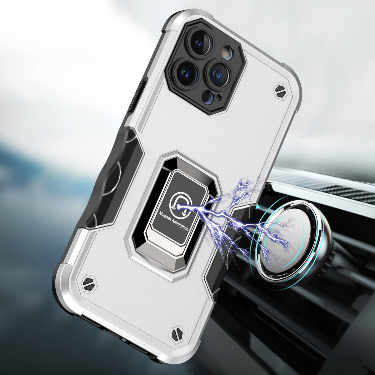 Hybrid Stand Magnetic Ring Holder Kickstand Heavy Duty Rugged Drop Silicone & Hard PC Shockproof