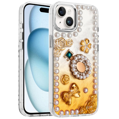 For Apple iPhone 11 Bling Fashion Design with 3D Pearls Epoxy Glitter Ornaments Chrome Edge Hard Slim PC Case Cover
