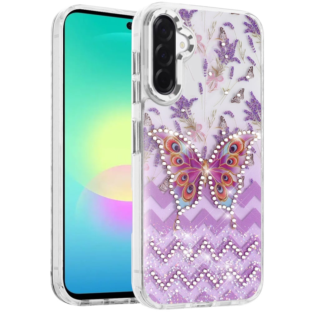 Phone Case for Samsung Galaxy A27 Butterfly Resin Epoxy Diamond Bling Metal Edge Shockproof Hybrid Luxury Protective Durable Stylish Fashion Grip Cover