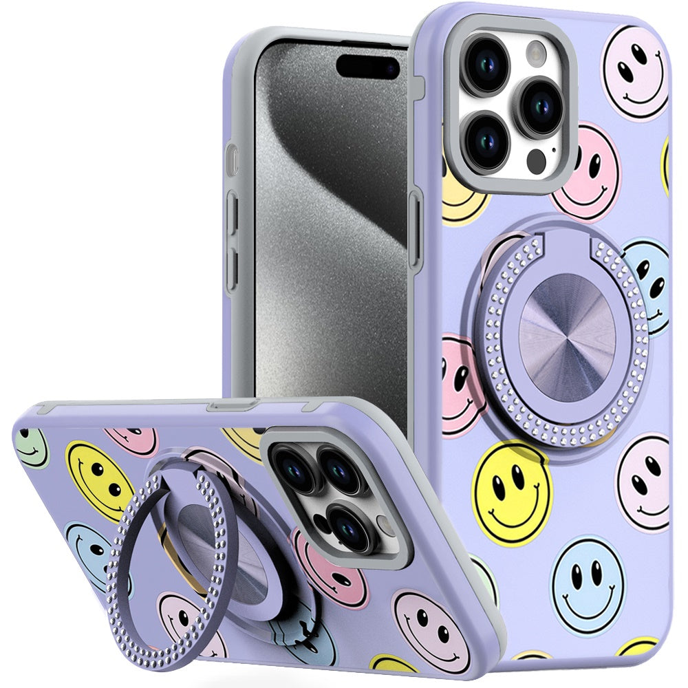 For Apple iPhone 14 /13 Pattern Design Hybrid with Invisible Ring Stand & Magnetic Back, Shockproof Protective Grip Case Cover