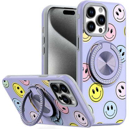 For Apple iPhone 14 /13 Pattern Design Hybrid with Invisible Ring Stand & Magnetic Back, Shockproof Protective Grip Case Cover