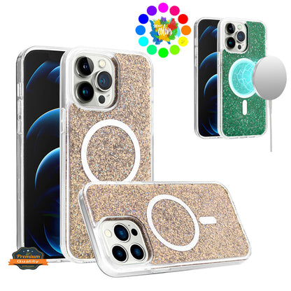 For Samsung Galaxy S25 /S24 Hybrid Epoxy Glitter Shiny Flower Design Stylish Fashion Case, Magnetic MagSafe Compatible, Shockproof Case Cover
