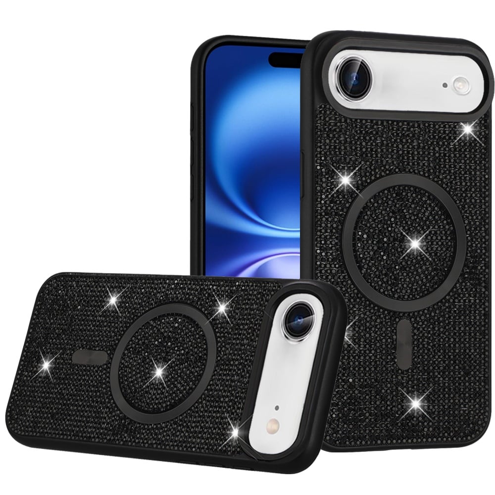 For Apple iPhone 17 Air (6.6") Sparkly Diamond Bling Case Rhinestone Skin Hybrid with Magnetic Circle, MagSafe Compatible Case Cover