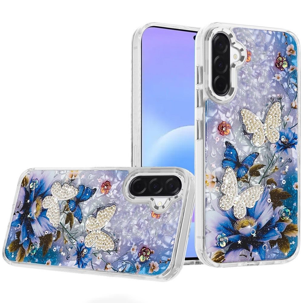 Phone Case for Samsung Galaxy A57 Glitter Butterfly Design Metal Buttons Shockproof Hybrid TPU + PC Durable Protective Slim Grip Stylish Cover
