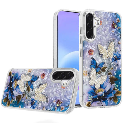 Phone Case for Samsung Galaxy A57 Glitter Butterfly Design Metal Buttons Shockproof Hybrid TPU + PC Durable Protective Slim Grip Stylish Cover