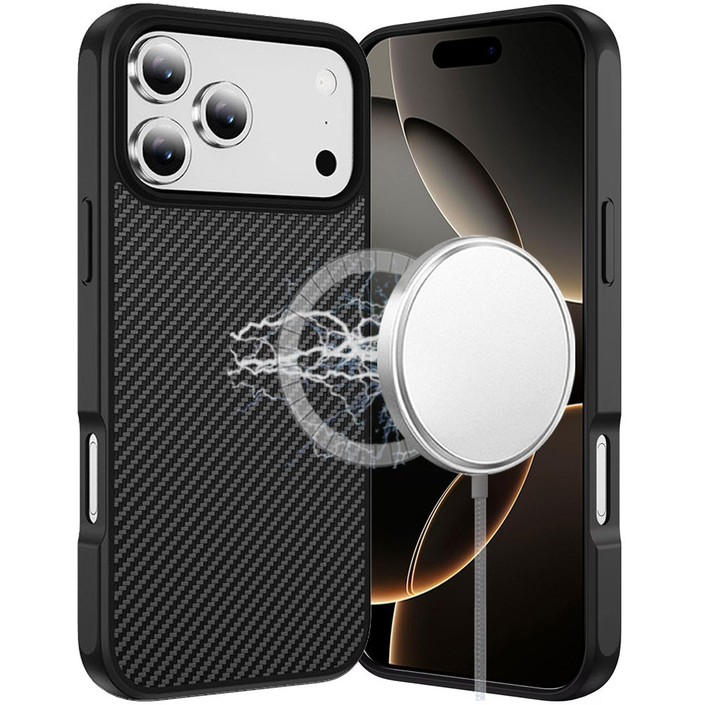For Apple iPhone 17 Pro Max (6.9") Carbon Fiber Design with Magnetic HQ 2.0mm Thick Hybrid Shockproof Rubber Hard PC Case Cover