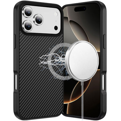 For Apple iPhone 17 Pro Max (6.9") Carbon Fiber Design with Magnetic HQ 2.0mm Thick Hybrid Shockproof Rubber Hard PC Case Cover