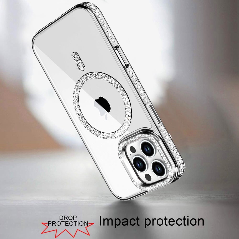 Phone Case for Apple iPhone 16 Pro Max Luxury Diamond Bling Edged Magnetic Glitter Shockproof Hybrid with Camera Kickstand Durable Grip Cover