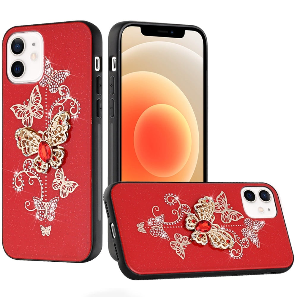 For iPhone 12 / iPhone 12 Pro (6.1") Diamonds 3D Fashion Bling Sparkly Glitter Ornaments Engraving Hybrid with Ring Stand Case Cover