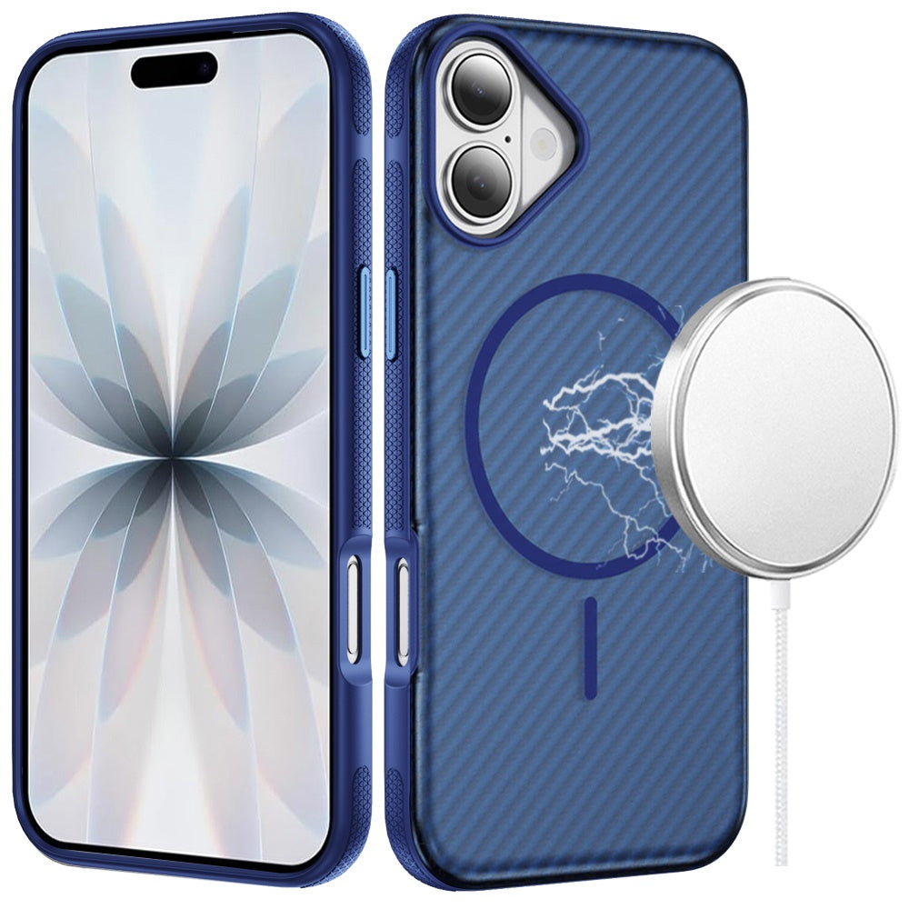 For Apple iPhone 17 (6.3") Thick Carbon Design Magnetic Hybrid Drop Protection with Metallic Buttons & MagSafe Compatible Case Cover Purple